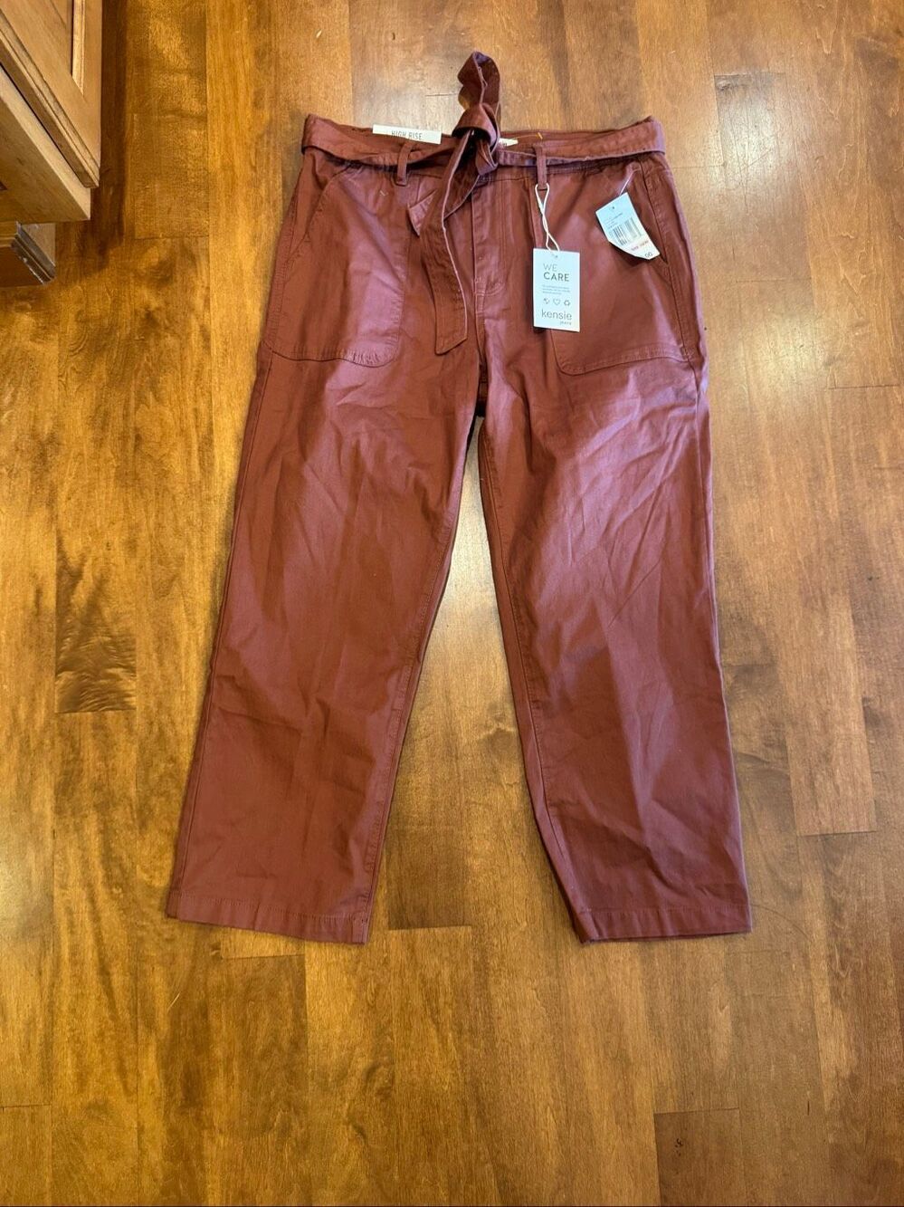 NWT Kensie Jeans High Rise Utility Pants Women 10/30 Terracotta Tie Waist